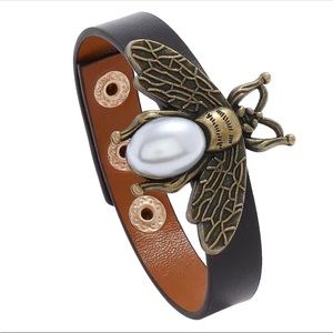 Insect Charm Leather Wrap Bracelet